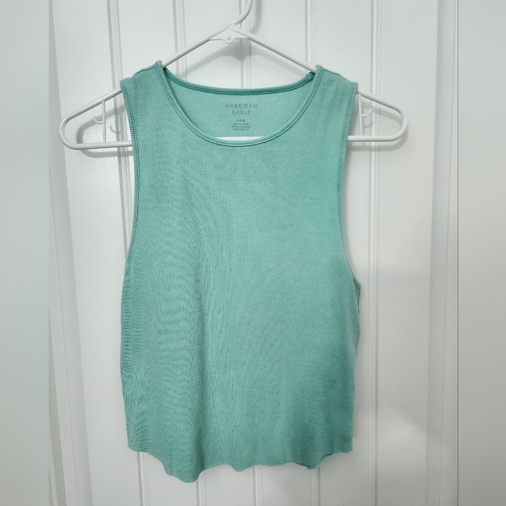 American Eagle High Neck Daily Fave Tank Top, in Teal, Size Large